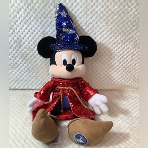 Disney Plush Sequin Sorcerer Mickey Fantasia 80th Ann Patch Stuffed Animal Toy